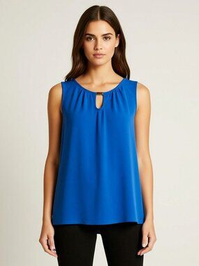 Effortless Keyhole Blouse Royal Blue - Size Sm by New York & Company